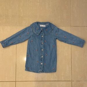 Zara Blue Denim Dress with Embroidered Flowers